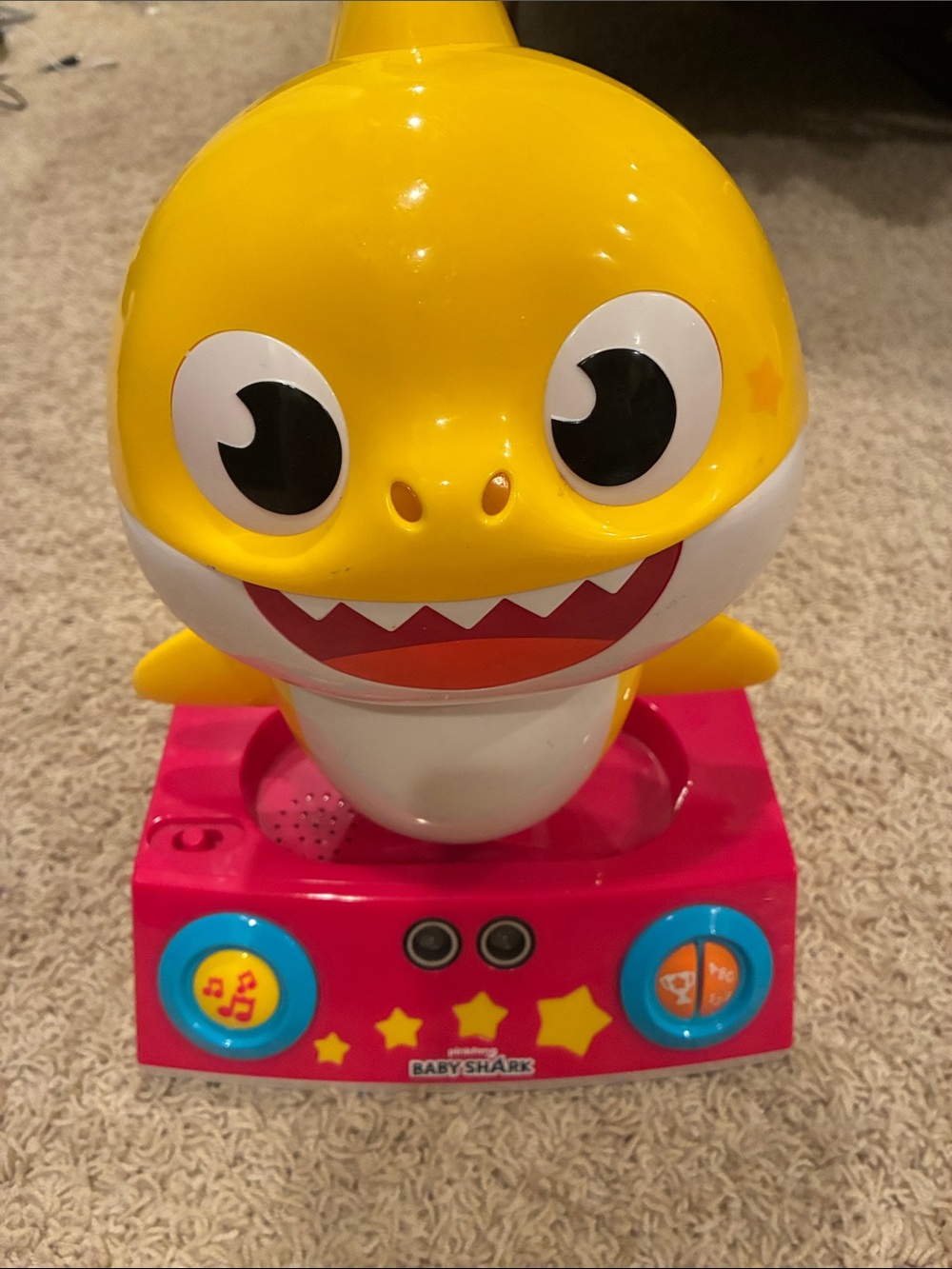 Baby Shark Yellow Singing Figure with Pink Base - Interactive Kids Toy